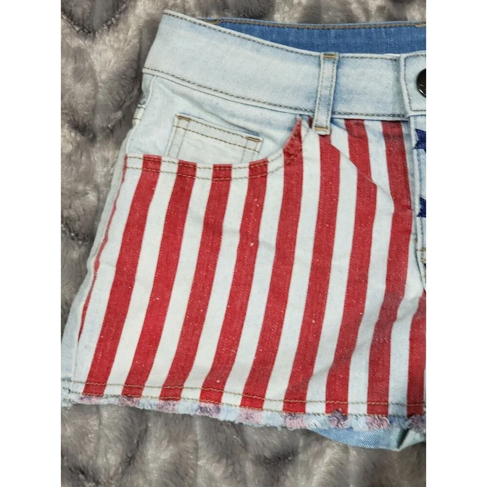 No Boundaries Womens Juniors Size 1 Patriotic Flag Stars Stripes Cut Off Shorts